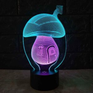 3D Illusion LED Night Light, Cartoon Mushroom House - Dimmable, 16 Colors Changing with Remote Control, for Kids Birthday Christmas Gifts